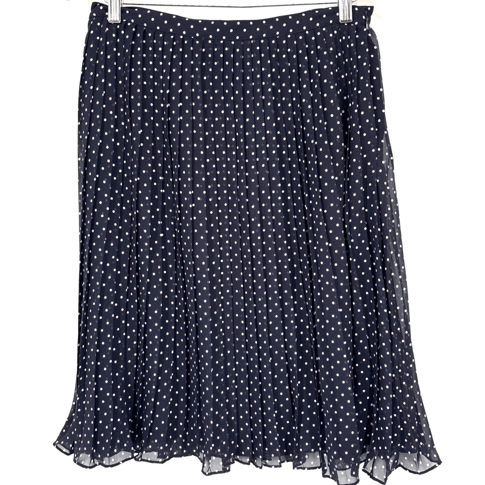 Evan-Picone Polka Dot Skirt 10P Navy Blue Voile Pleated Skirt Kentucky Derby